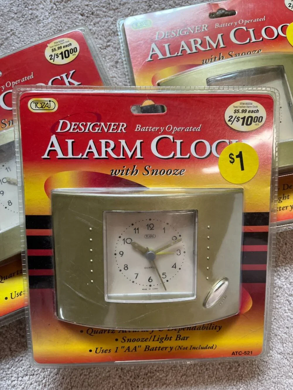 Vintage TOZAI Designer Battery Operated Alarm Clocks with Snooze - Lot of 3 (New